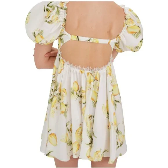 For Love and Lemons Serafina Citrus Print Open Back Mini Dress Size Large NWT - Picture 2 of 4